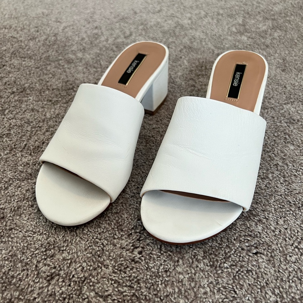 Kensie White Leather Block Heel Slip on Sandal Size 6.5